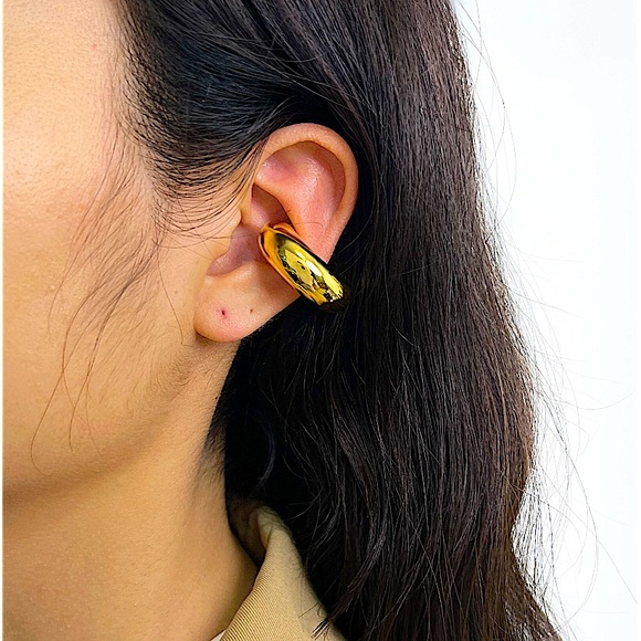 Stainless Steel Chunky Ear Cuff Gold Hip Hop Exaggerated Unisex - Picture 2 of 5